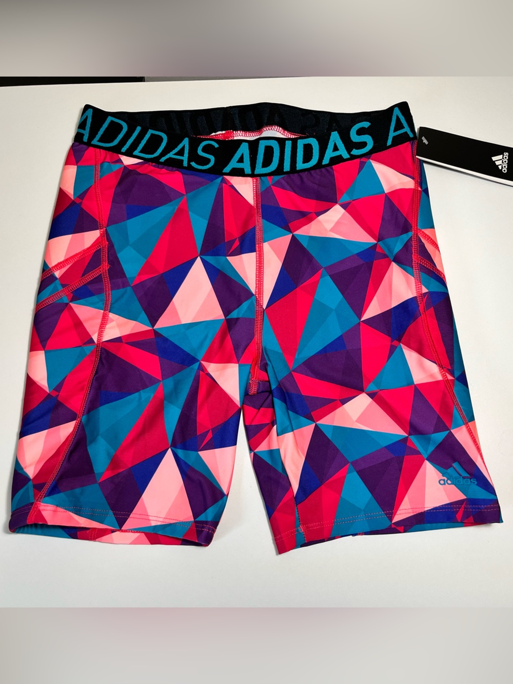 adidas Kids Geo Print Athletic Shorts in Pink, Blue, Purple